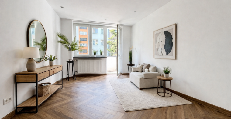 Umeblowany salon. Wizualizacja. Propozycja aranżacji.